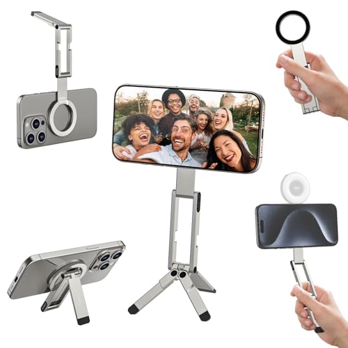 ULANZI MA60 Magnetic Phone Tripod Stand for iPhone - Aluminium Smartphone Mini Tripod Pocket Cell Phone Stand Strong Magnet Quick Mount Compatible with iPhone 16 15 14 13 13 Series, Silver - color: Silver