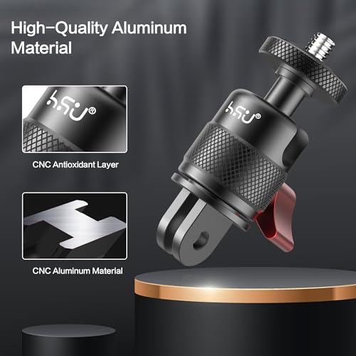 HSU Vertical Mount for GoPro, Aluminum 90 Degree Direction Adapter, 1/4"-20 Screw Tripod Mount for GoPro Hero 13/12/11/10/9/8/Insta360 X5/X4/X3, DJI Osmo Action 5/4/3 AKASO Action Camera and More