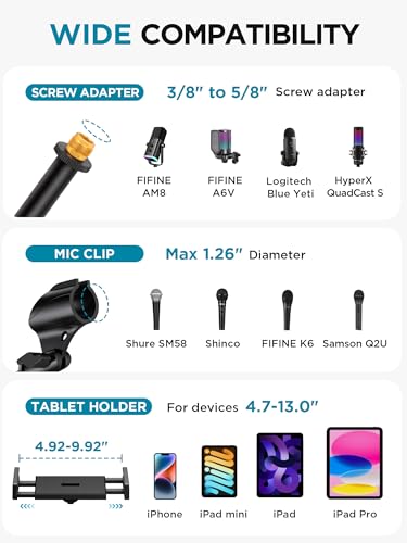 InnoGear Mic Stand, 6 in 1 Microphone Stand Floor with Tablet Phone Holder Height Adjustable from 30" to 72" Mic Stand Tripod Boom Arm with Gooseneck Carrying Bag for Singing Karaoke Stage