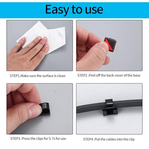 105 Pcs Self Adhesive Cable Clips Cables Ties, Black Wall Wire Cable Management Clips, Adhesive Cord Holder Clip for Wall Under Desk Ethernet TV Cables Clamp