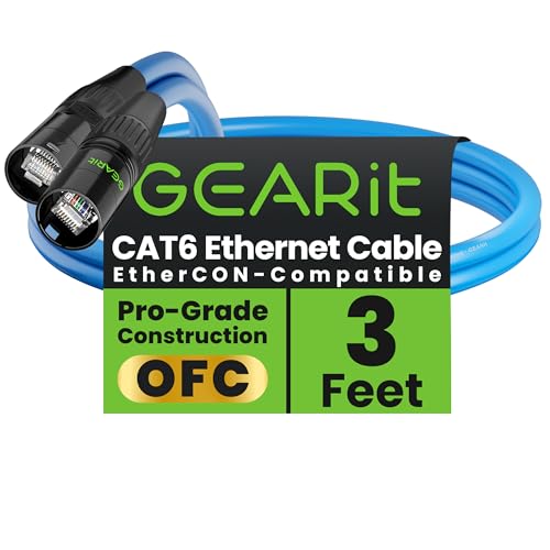 GEARit Shielded CAT6 Ethercon Cable (3 Feet) Professional Audio & Lighting RJ45 EtherCON-Compatible Cable for Studio, Stage, Concerts - 3ft Blue - color: Blue, size: 3 Feet