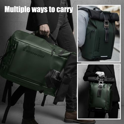 Besnfoto Camera Backpack, Waterproof Travel Camera Bag for Photographer Expandable Roll Top Photography Case for DSLR SLR Mirrorless Camera Fit up to 15.6 inch Laptop with Rain Cover - color: Green Ii