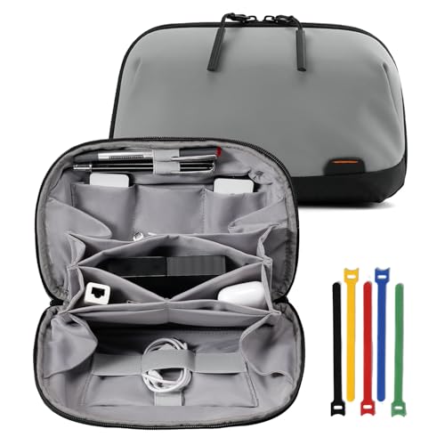 OrgaWise Electronics Organizer, Electronic Accessories Bag Travel Cable Organizer Three-Layer for iPad Mini, Kindle, Hard Drives, Cables, Chargers - color: Pouch-Grey