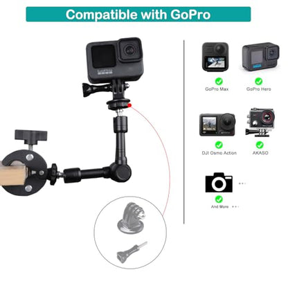 PellKing Super Double Clamp Camera Mount Umbrella Clamp, with 360° Magic Arm Double 1/4”-20 Adapter for Umbrella, Pole, Desktop, Strollers, Motorcycle, Photo Studio Light Stand, Photo Boom Stand