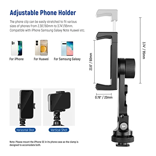 NEEWER Metal Cell Phone Tripod Mount Adapter with 4 Cold Shoes & Three 1/4" Screw Holes, 360° Horizontally Rotatable, 180° Tiltable Phone Holder Compatible with iPhone Samsung for Vlogging Streaming - style: PA1