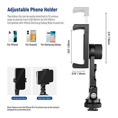 NEEWER Metal Cell Phone Tripod Mount Adapter with 4 Cold Shoes & Three 1/4" Screw Holes, 360° Horizontally Rotatable, 180° Tiltable Phone Holder Compatible with iPhone Samsung for Vlogging Streaming - style: PA1