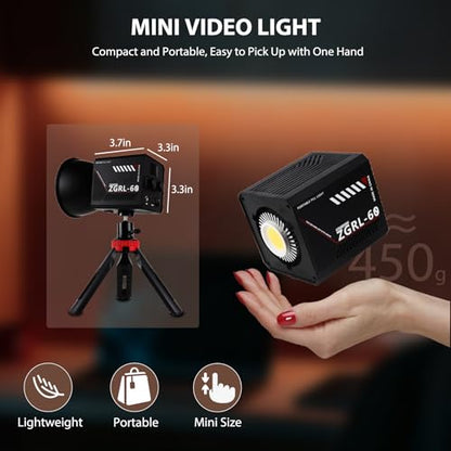 60W COB LED Video Light Handheld Portable with 8000 mAh Battery Dual-Color Photography Lighting Spotlight for Studio, Streaming, Phone Video, 2800K-6500K, 8 Lighting Effects, CRI ≥95