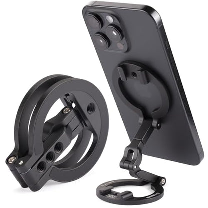 Double Sided Magnetic MagSafe Phone Holder | 360° Adjustable Phone Stand with Cold Shoe & 1/4 Thread Screw, Metal-Attachable Mount for iPhone MagSafe Series, Ideal for Vlog, Selfie & Live Broadcast
