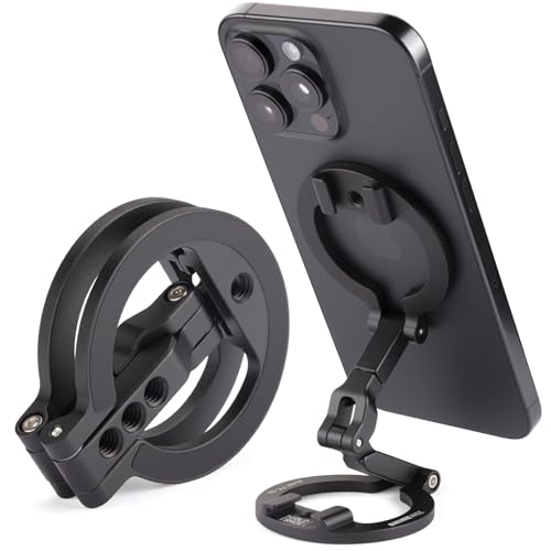 Double Sided Magnetic MagSafe Phone Holder | 360° Adjustable Phone Stand with Cold Shoe & 1/4 Thread Screw, Metal-Attachable Mount for iPhone MagSafe Series, Ideal for Vlog, Selfie & Live Broadcast