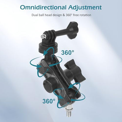 Camera Mount with 360°Dual Ball Head, Motorcycle Handlebar Mounting Bundle Kit for lnsta360 X5/X4/X3/ Gopr0//LED Light, 1/4"-20 & Tripod Adapter, Action Camera Mount Adapter for M8 Hole Base,75018 - style: M8 Action Camera Mount Kit