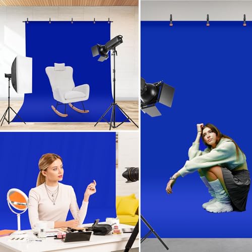 Blue Screen Backdrop Kit, Portable Bluescreen Background with T-Shaped Stand, 5 Clamps & Carrying Bag for Photography, Streaming, Zoom, Gaming, (Blue, 6.5 Feet X 5.0 Feet) - color: 78×59IN Blue