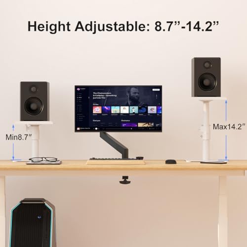 Suptek Free-Standing Speaker Stand Desktop Set, 9.6 x 8.8 inch Trays, Height Adjustment and Tilt, Universal Audio Holders for Computer and Bookshelf Speakers, Elevated Sound, 2 Pack, White, SDM001TW - color: White