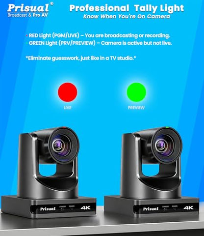 Prisual 4K NDI PTZ Camera, Advanced PTZ Auto Tracking 20X HDMI/USB3.0 PTZ Camera, TURE 4K 1/1.8” UHD 30P with Built-in Tally Light for Church Conference Events, PT20X-4K-N - color: Metallic Gray
