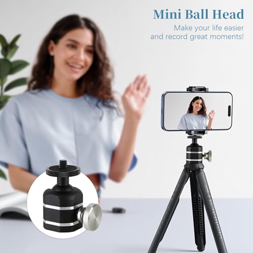 Universal Mini Ball Head Tripod Camera Screw Mount, Connect Holders and Devices, 1/4"-20 Thread, 360 Rotatable, 90 Tiltable, Loads to 10lbs, Silver, 1pcs