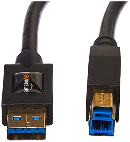 Amazon Basics USB-A to USB-B 3.0 Cable, 4.8Gbps High-Speed with Gold-Plated Plugs, 6 Foot, Black (Pack of 2) - size: 6 Feet (Pack of 2)