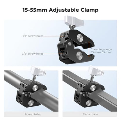 K&F CONCEPT 9.8" Magic Arm Clamp Kit with Dual 360° Ball Heads Camera Arm Mount for Monitor, Flash, LED Light, Microphone, Camera Cage, Action Camera, Sliver - size: 9.8-Inch