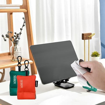 SEIBER Microfiber Eyeglass Cleaning Cloth, Orange & Green, 2 Pcs | 7 x 7 inch, With Neoprene Pouch, For Sunglasses, Laptops, Cameras, Screen, Self-Closing Bottom - color: Dark Green and Orange