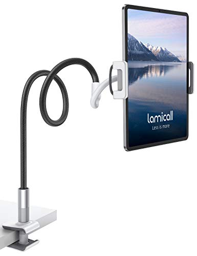 Lamicall Gooseneck Tablet Holder Mount : Flexible Arm Clip Tablet Stand for Bed, Desk Mount Gifts, Compatible with iPad Pro 11", Mini Air, Galaxy Tabs More 4.7 to 10.5" Phones and Tablets - color: Black