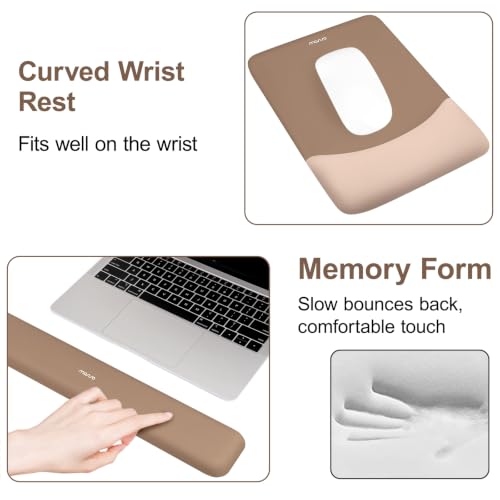 MOSISO Keyboard Mouse Pad Set, Large Gaming Mouse Pad&Rectangular Keyboard Wrist Rest&Mousepad with Wrist Rest&Coaster, Ergonomic Non-Slip&Easy Typing Pad with Curved Silicone Lining, Mocha - color: Mocha