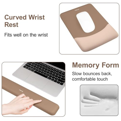 MOSISO Keyboard Mouse Pad Set, Large Gaming Mouse Pad&Rectangular Keyboard Wrist Rest&Mousepad with Wrist Rest&Coaster, Ergonomic Non-Slip&Easy Typing Pad with Curved Silicone Lining, Mocha - color: Mocha