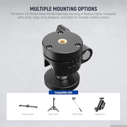 NEEWER Basic Mini Ball Head, Portable Tripod Head Camera Mount Adapter with 1/4" Screw for Compact DSLR Action Cam Phone LED Ring Light Monopod Slider, 4.4lb Max Load, 360° Swivel & 90° Tilt, GM01 - style: GM01