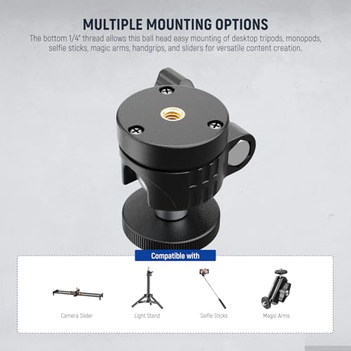 NEEWER Basic Mini Ball Head, Portable Tripod Head Camera Mount Adapter with 1/4" Screw for Compact DSLR Action Cam Phone LED Ring Light Monopod Slider, 4.4lb Max Load, 360° Swivel & 90° Tilt, GM01 - style: GM01
