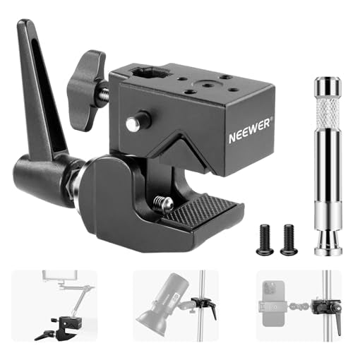 NEEWER Super Clamp with 5/8" Stud, Spring Lock, 2.4"/6cm Jaw Grip Heavy Duty Crab Pole Clamp for Round Pipe Flat Surface, for Photography Studio Camera & Lighting Mounting, Max Load 33lb/15kg, UA017 - style: UA017(1 Pack）