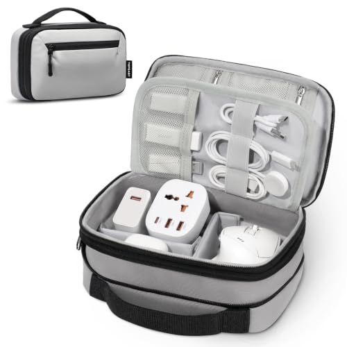 TOPEAST Expandable Cable Organizer Bag, Large Capacity Tech Pouch Electronics Travel Organizer Case, Waterproof Tech Essentials Storage Bag for Men, Charger, Cord, Mouse, Office Desk, Grey - color: Grey