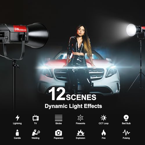 GVM 300W LED Video Light, 221950lux/1m, AIO SD300B Photography Lighting Kit with APP Control, 2700K-6800K Studio Light Continuous Lighting Kit for YouTube,Film,12 Scene Effects - size: 300W - Basic Kit
