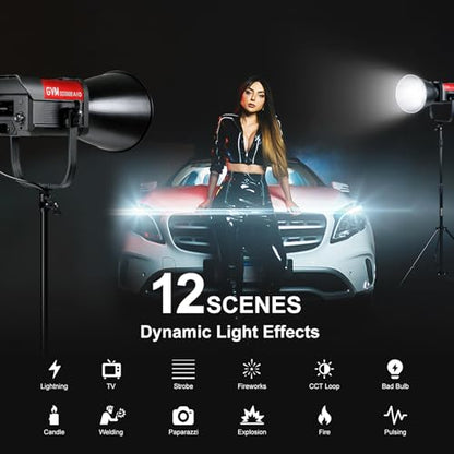 GVM 300W LED Video Light, 221950lux/1m, AIO SD300B Photography Lighting Kit with APP Control, 2700K-6800K Studio Light Continuous Lighting Kit for YouTube,Film,12 Scene Effects - size: 300W - Basic Kit