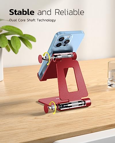 Nulaxy Dual Folding Cell Phone Stand, Fully Adjustable Foldable Desktop Phone Holder Cradle Dock Compatible with iPhone 17 16 15 14 13 12 11 Pro Max Xs Xr X 8, Nintendo Switch, All Phones - Red - color: H-Red