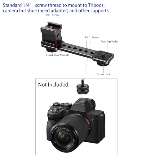 3 Port Cold Shoe Mount Plate for Camera LED Monitor Microphone etc., Aluminum Camera Triple Cold Shoe Extension Bracket Compatible with DJI OSMO Mobile 7P/67/SE, Zhiyun 5S/4/ Feiyu Gimbal Stabilizer