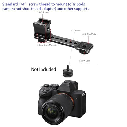 3 Port Cold Shoe Mount Plate for Camera LED Monitor Microphone etc., Aluminum Camera Triple Cold Shoe Extension Bracket Compatible with DJI OSMO Mobile 7P/67/SE, Zhiyun 5S/4/ Feiyu Gimbal Stabilizer