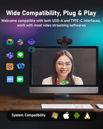 saylas 2.5K Webcam for PC with Microphone, Noise Cancellation, 110 FOV, USB Web Cam, Privacy Cover and Tripod, Plug&Play Computer Camera for Laptop, Desktop, Mac, Zoom, Skype - color: 2.5K/110°FOV