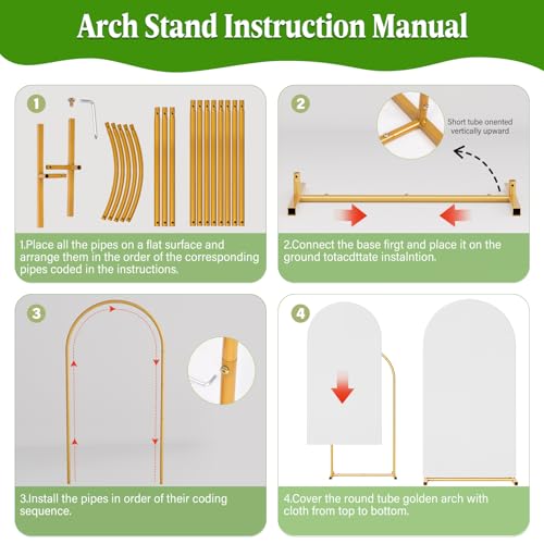 Arch Backdrop Stand with Cover Set, 7.2FT,6FT Gold Metal Wedding Arch for Ceremony, Heavy Duty Balloon Arch Stand with White Spandex Cover for Birthday Party, Baby Shower, Graduation - size: 2-Piece Set
