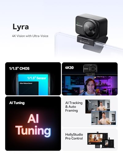 Hollyland Lyra 4K Webcam with 1/1.5" Sensor, 50MP PDAF Autofocus, AI Tracking & Auto-Framing, Direct Wireless Mic Support, Privacy Shutter, PC/Mac Camera for Zoom, TikTok & Streaming - style: Combo（With Mic)