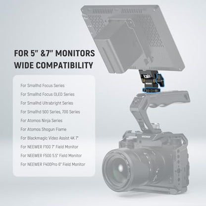 NEEWER Camera Monitor Mount with Cold Shoe, Anti Twist 1/4" Screw for 5" & 7" Field Monitor Compatible with Atomos Ninja V, 360° Swivel & Adjustable 180° Tilt Damping, Compatible with SmallRig, MA006 - style: MA006(1-Pack)