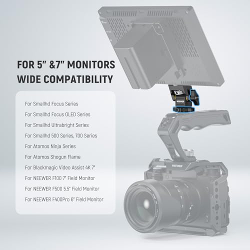NEEWER Camera Monitor Mount with Cold Shoe (2 Pack), Anti Twist 1/4" Screw for 5" & 7" Field Monitor Compatible with Atomos Ninja V, 360° Swivel & 180° Tilt Damping, Compatible with SmallRig, MA006 - style: MA006(2-Pack)