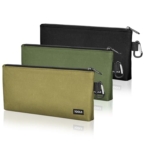 3 Pack Premium Tool Pouches Zipper Bag, Small Tools Bags with Carabiner, Heavy Duty Flat Bottom Utility Multipurpose Storage Organizer Bag for Tool, Stationary, Pencil - color: Multicolored, size: 12"