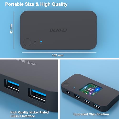 BENFEI USB 3.0 Switch, USB Switcher 2 Computers Share 3*USB 3.0 and 1*USB C with Remote Control for PC Mouse Keyboard Printer Scanner, USB KVM Switch Selector Compatible with Windows, Mac, Linux - style: Switch USBA*3+USBC+Remote Control