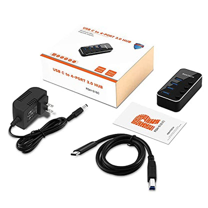 Powered USB hub RSHTECH 4 Port USB C to USB 3.0 Port Hub Expander Aluminum Portable USB 3.0 hub Splitter with 5V AC Adapter and Individual On/Off Switches (RSH-516-C) - size: 4-Port Powered USB C Hub