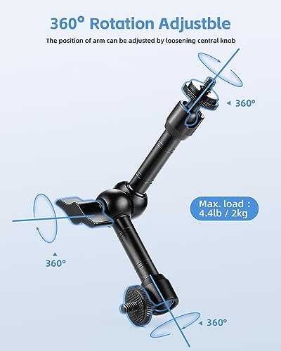 UTEBIT 9 inch Magic Arm with Super Clamp and 360° Ball Heads, Black | Articulating Magic Arm Camera Mount with 1/4" & 3/8" Threads Screws for Monitor,Flash, Microphone, Camera Cage, Action Camera - size: 9inch