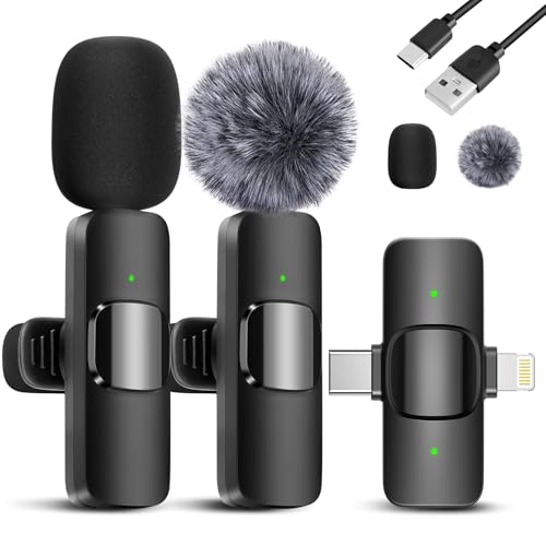 2 Pack Wireless Lavalier Microphone for iPhone 15, USB C Android Phone, Laptop, Tablet, PC, Type-C Mini Lapel Mic with Noise Reduction for Vlog Video Recording Content Creator (2 in 1) - size: 2 in 1