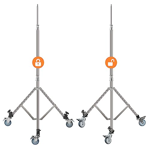 Wellmaking 3-Pack Professional Swivel Caster Light Stand Wheel Sets, Durable Metal Construction and Rubber Base, for Studio Photography Video Shooting