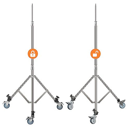 Wellmaking 3-Pack Professional Swivel Caster Light Stand Wheel Sets, Durable Metal Construction and Rubber Base, for Studio Photography Video Shooting