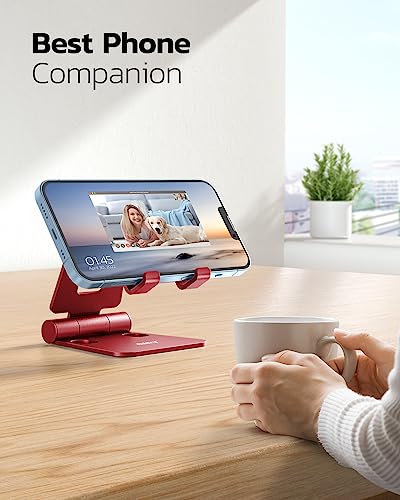 Nulaxy Dual Folding Cell Phone Stand, Fully Adjustable Foldable Desktop Phone Holder Cradle Dock Compatible with iPhone 17 16 15 14 13 12 11 Pro Max Xs Xr X 8, Nintendo Switch, All Phones - Red - color: H-Red
