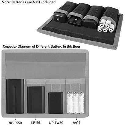 Meking 2 Pcs DSLR Battery Case Holder Storage Bag (4 Pocket) for AA/AAA Battery and LP-E6 LP-E8 LP-E10 LP-E12, EN-EL14 EN-EL15, NP-FW50 NP-F550 NP-FM500H (Gray) - color: Grey 2pcs
