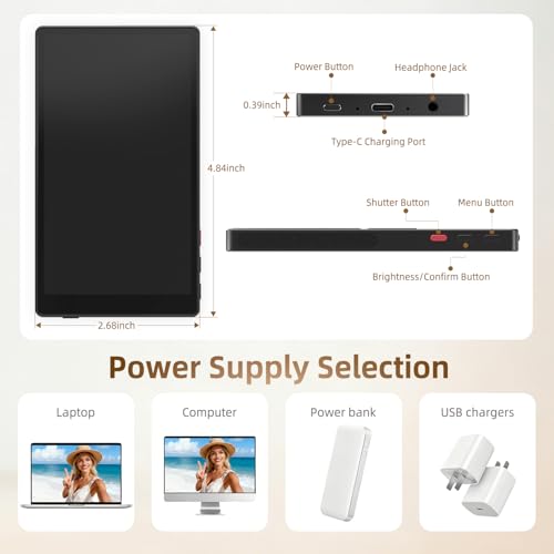 5" Magnetic Wireless Vlog Selfie Monitor Screen for iPhone & Android-Zero Latency, 90ft Range, 2600mAh 6hr Battery, 4K Display, Magnetic snap-on, Rear Camera sync, Live Stream TikTok