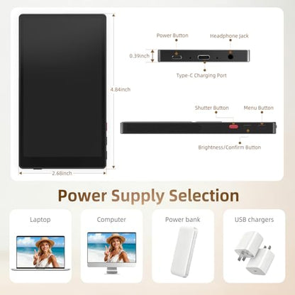 5" Magnetic Wireless Vlog Selfie Monitor Screen for iPhone & Android-Zero Latency, 90ft Range, 2600mAh 6hr Battery, 4K Display, Magnetic snap-on, Rear Camera sync, Live Stream TikTok