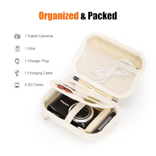 Cwatcun Carrying & Protective Case for Digital Camera with 2 Carrying Ways, Hardshell Lightweight Small Camera Sling Case Compatible with KODAK PIXPRO/Canon PowerShot/Sony DSCW800 DSCW830 - color: White02